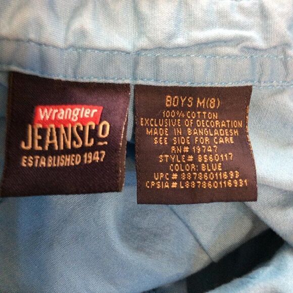WRANGLER jeans co. short sleeve button down medium 8 blue cotton - Picture 3 of 3